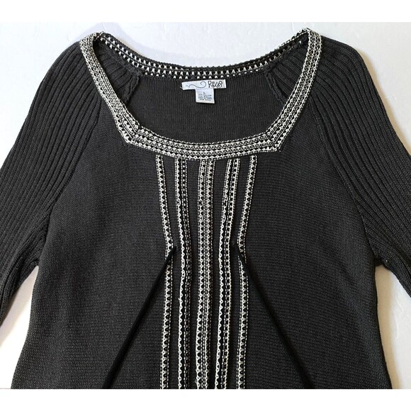 RBX Tie Front Sweater Womens Size L Dark Gray White Fluted Ribbed Knit Sleeves - Picture 5 of 16